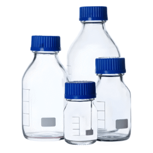 frasco reag. vidro boro grad. c/ tampa de rosca azul 1l